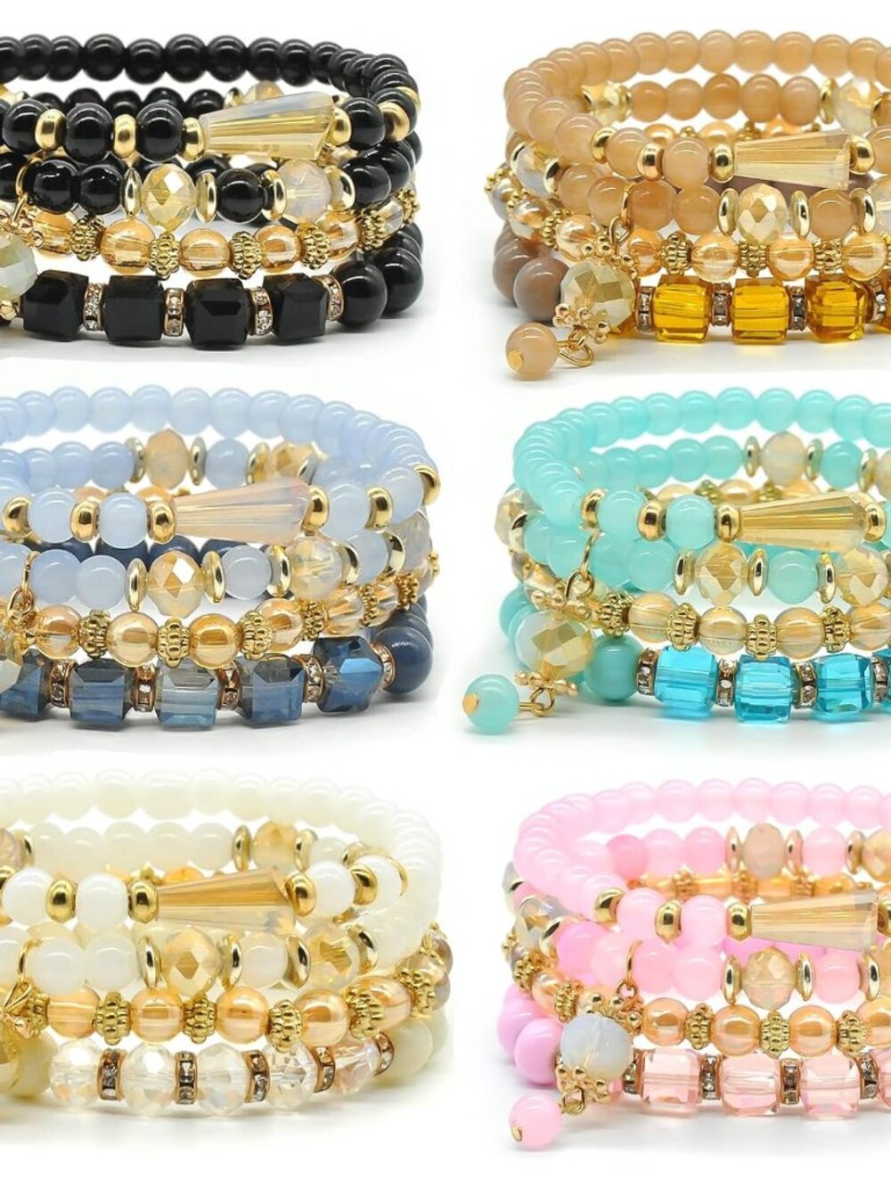 Charming 6-Piece Stackable Bohemian Bracelets - Colorful Women's Jewelry